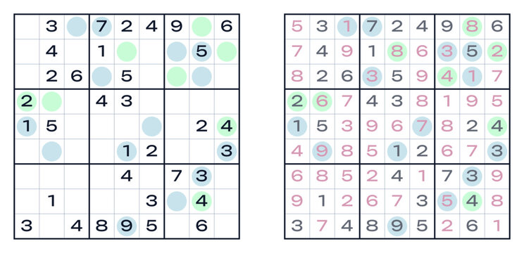Odd-Even Sudoku vector puzzle medium difficulty with solution in a grid format  