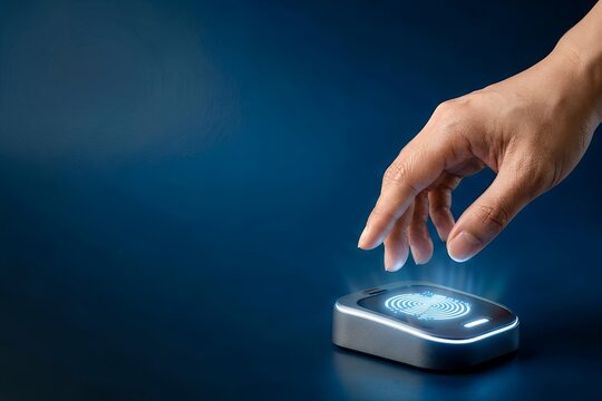 Innovative Touch Sensor with Blue Light on Dark Background