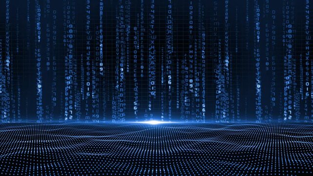 Royal blue color hi tech data flow big data transfer matrix design dark technology background