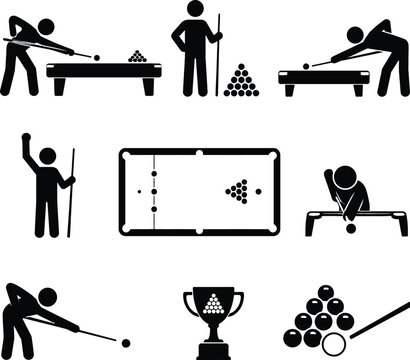 Billiards and Pool Game Icons Set, Cue Sports Recreation Collection