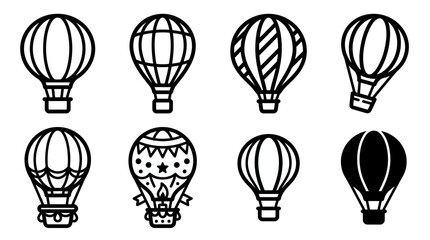 Diverse hot air balloon outline icons set for adventure and travel designs © matahari