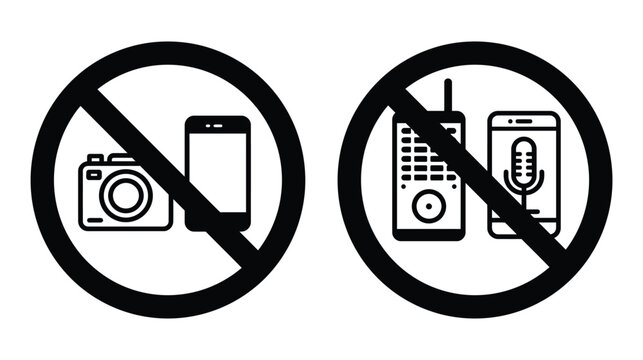 No camera and phone icons with red prohibition signs on white background