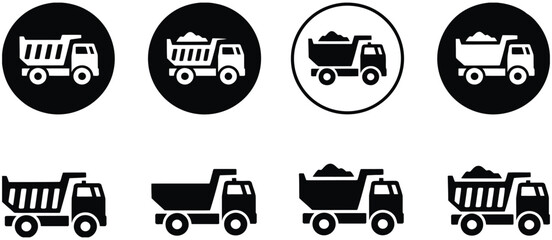 Construction Dump Truck icon collection with Solid and Circular Designs, Ideal for Logistics, Mining, Transportation and Engineering projects. © ABUBOKKORsiddik