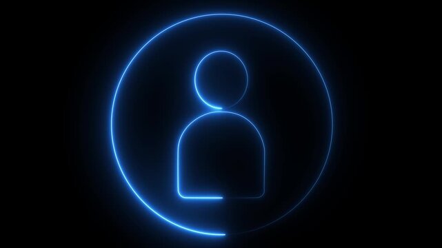 Glowing neon person sign, outline round avatar pictogram in vivid color. neon icon of user in flat style, person icon, user icon illustration.