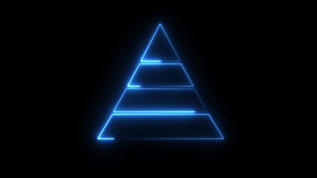 Glowing Neon Pyramid Icon, Symbol of Hierarchy and Structured Data, HD Video Motion Graphic Animation on Black Background.