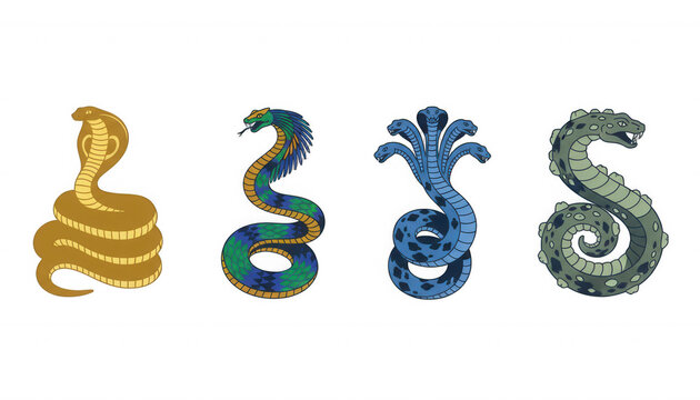 Set of Four Stylized Colorful Snakes and Cobras S
