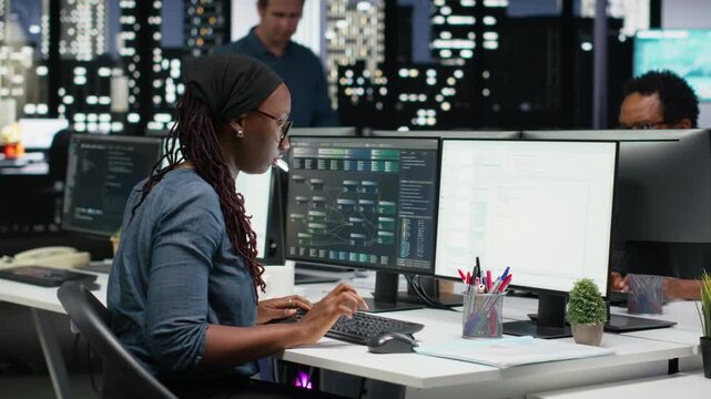 Programmer in Silicon Valley company office struggling with errors while developing apps. Employee frustrated by glitches while debugging applications with machine learning coding.