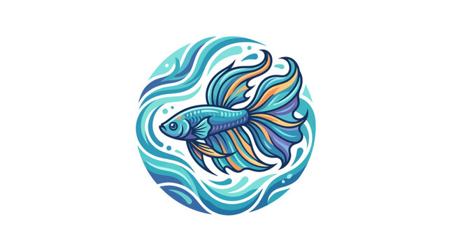 Vibrant Betta Fish Swimming in Circular Water Waves Illustration