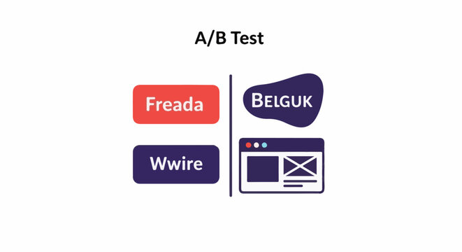 Illustration of A/B testing with two options and a website layout