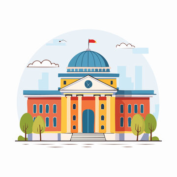 Flat Illustration of a Government Building with Dome and Columns