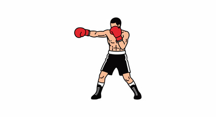 Obraz premium A cartoon boxer in red gloves and black shorts throws a punch