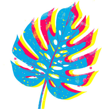 Monstera leaf art with vibrant pop colors risograph challenge
