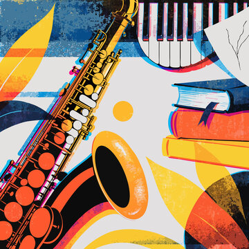 Close up pop art illustration of a saxophone risograph challenge