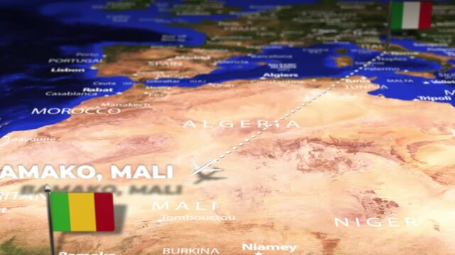 Flight From Rome ITALY to Bamako MALI with flag pins
