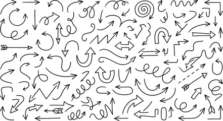 Fototapeta premium A collection of hand drawn arrow doodles in various styles on a white background