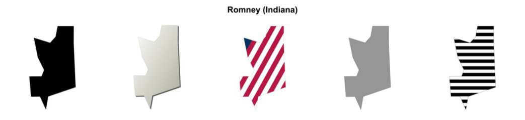 Obraz premium Romney (Indiana) blank outline map set