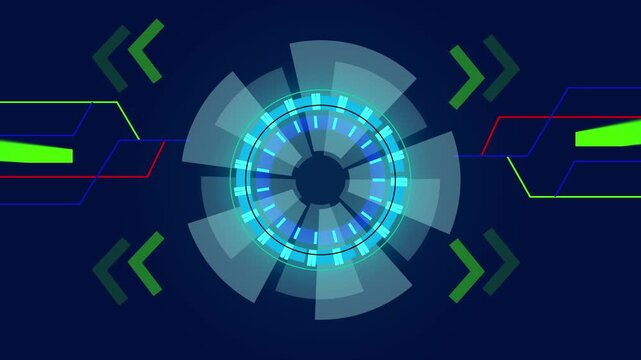 Futuristic blue and green circular interface layout dashboard. Technology display frame for computer telemetry control. Digital circular interface for HUD screen.