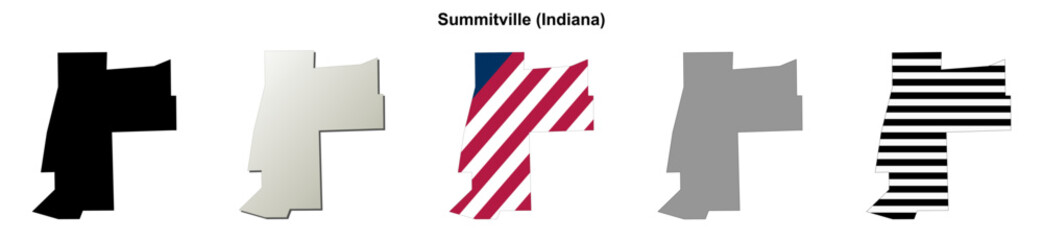 Obraz premium Summitville (Indiana) blank outline map set