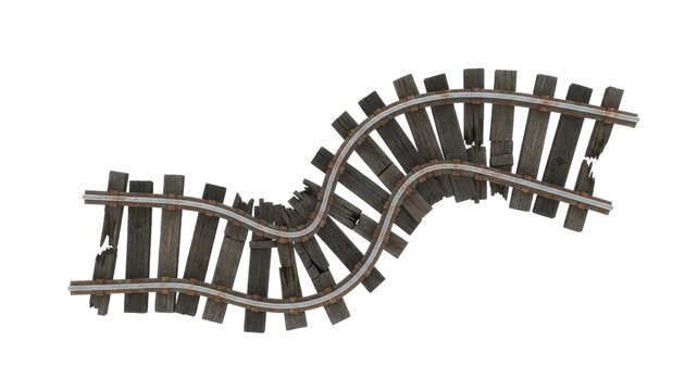 Old Curved Wooden Railroad Tracks with Rusted Rails