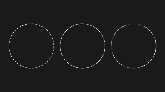 Animated dashed, dash dot, and dotted circle hud elements