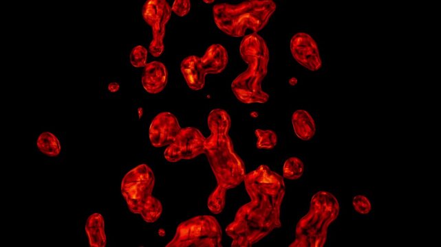Red liquid blobs floating on black background animation. Red liquid blobs for clinical science research presentation layout. Abstract liquid blobs animation.