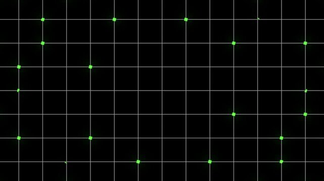 Green dots on white grid background points neon. Digital grid symbol for network information database design. Digital grid animation for corporate monitor display.