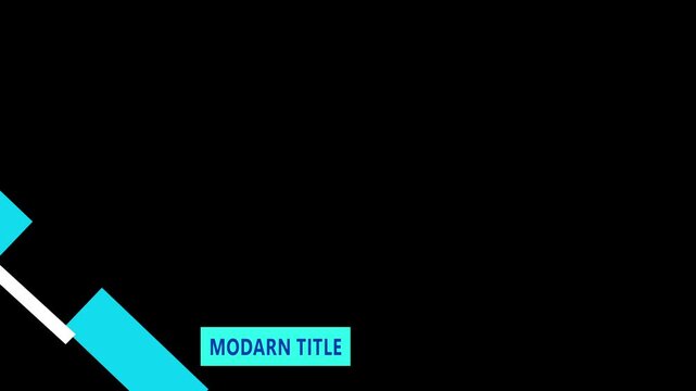 Cyan geometric shape with text box on black. Geometric presentation element for technology company branding title. Digital title animation for marketing layout.