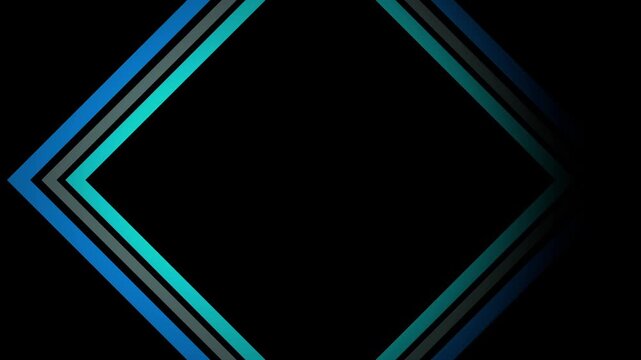 Geometric frame with blue green accents on black. Technology border symbol for digital application display layout. Digital neon frame animation for HUD monitor.