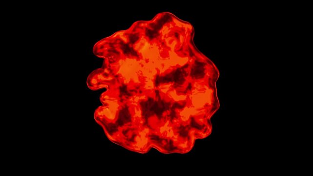 Glowing red lava rock abstract shape molten texture. Fiery rock model for abstract corporate graphic presentation backdrop. Fiery rock animation for modern layout.