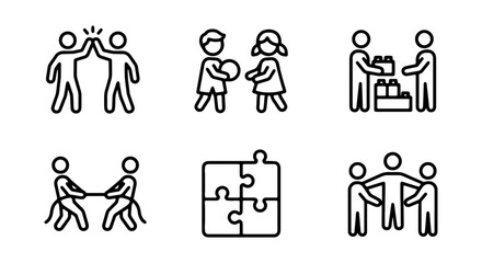 Fototapeta premium Teamwork Icons: Collaboration, Partnership, Unity, Friendship, Strategy, Success