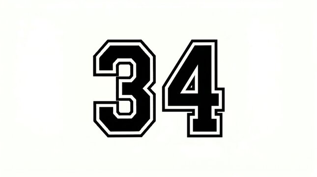 Number 34 thirty-four varsity jersey sports athletic style font isolated on white background
