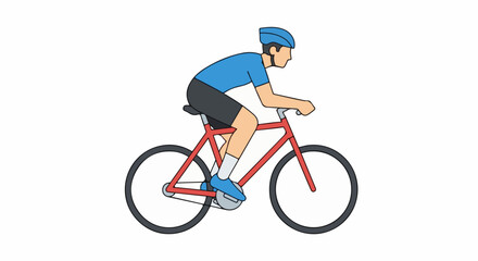 Fototapeta premium A person in athletic gear rides a red bicycle, wearing a blue helmet