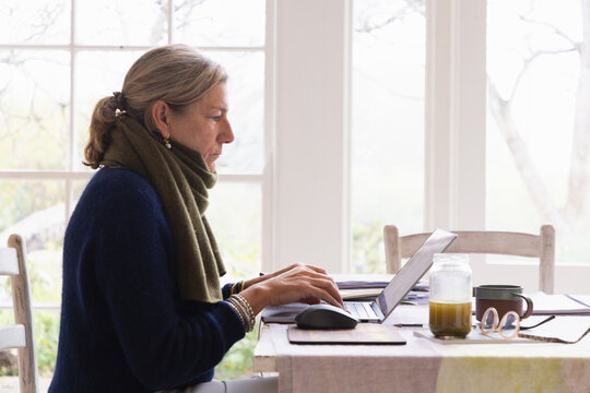 adult woman using laptop computer at home