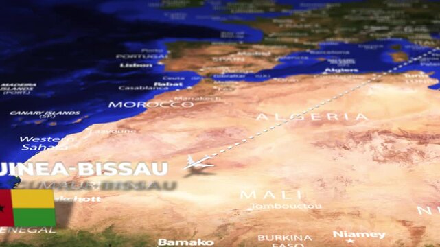Flight From Rome ITALY to Bissau GUINEA BISSAU with flag pins