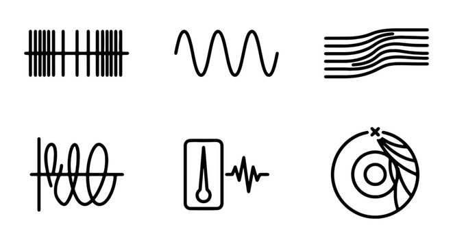 Abstract Waveform Icons, Signal Graphics, Sound Waves, Data Visualization, Science Symbols