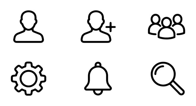 User Interface Icons Set: Profile, Add User, Group, Settings, Notification, Search