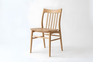 Fototapeta premium Wooden dining chair with slatted backrest on white background
