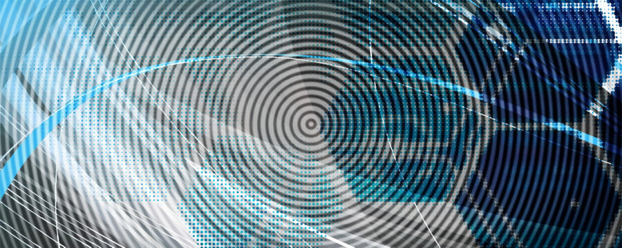 Abstract circle spin bokeh blue colored blurry binary numbers illustration background.