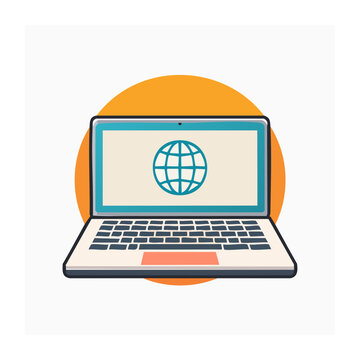 Laptop Computer with Globe Illustration