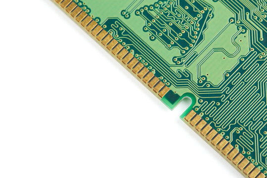 Broken computer RAM memory module on white background. Memory deficit and data shortage concepts symbolizing the global tech supply crisis	
