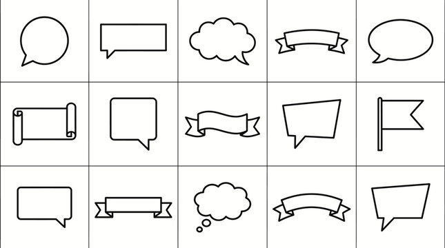 Collection of various speech bubbles and text banners.