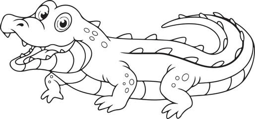 Obraz premium Line art cartoon alligator illustration for coloring or craft activities