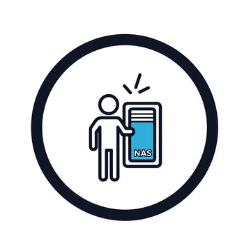 Person interacting with digital network attached storage device.