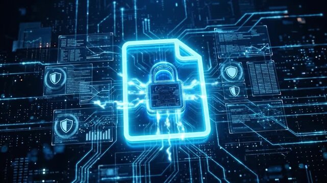 Digital security data protection cybersecurity encryption network safety information technology secure data digital lock technology background data privacy cyber defense electronic circuit glowing