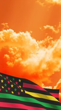 Alternative Juneteenth Flag with sunrise or sunset. Since 1865. Design of Banner with place for text. Vertical video for social media and stories.