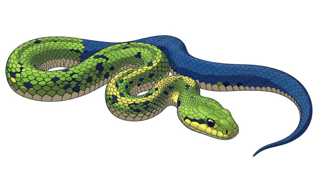 Green and blue snake with detailed scale patterns