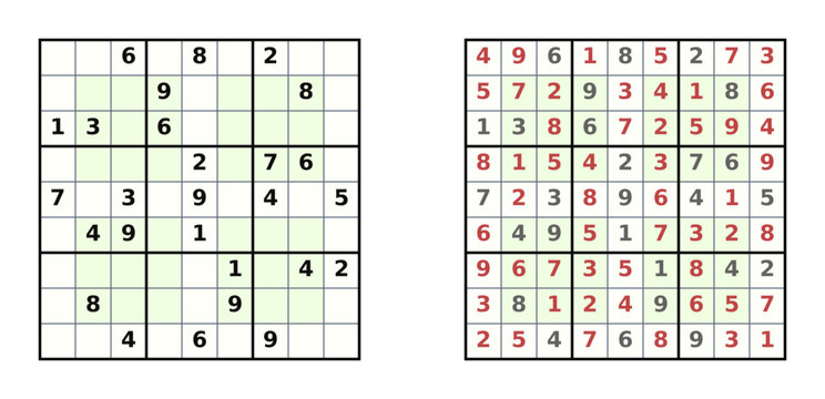New Year Sudoku game with answers in green and red colors  