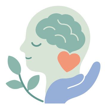 Mental health concept png icon with brain and heart illustration