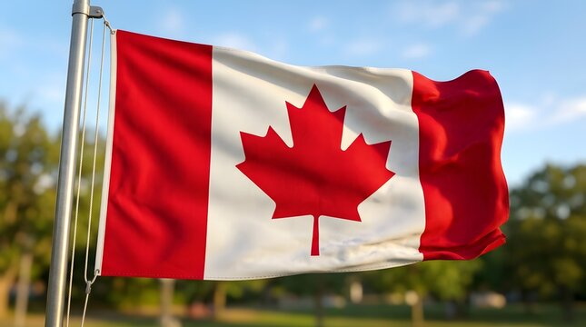 Waving Canadian Flag in Outdoor Setting