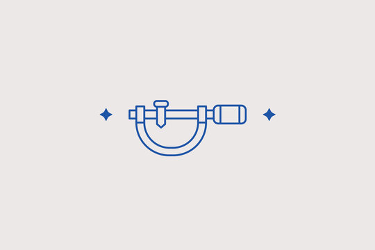 Micrometer caliper measurement tool line icon for engineering laboratory, calibration service, physics lab. Precise vector illustration for technical design.